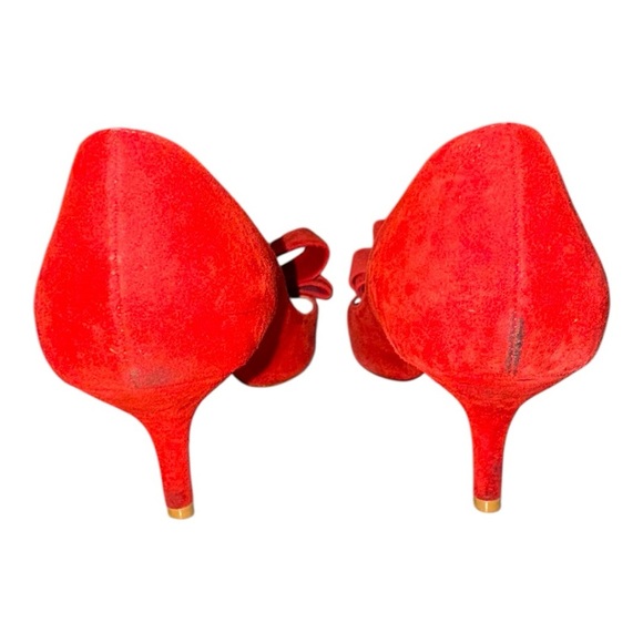 Vintage Valentino Garavani Red Suede Peep Toe Bow Pumps – Size 38.5 (US 8) - Picture 7 of 12